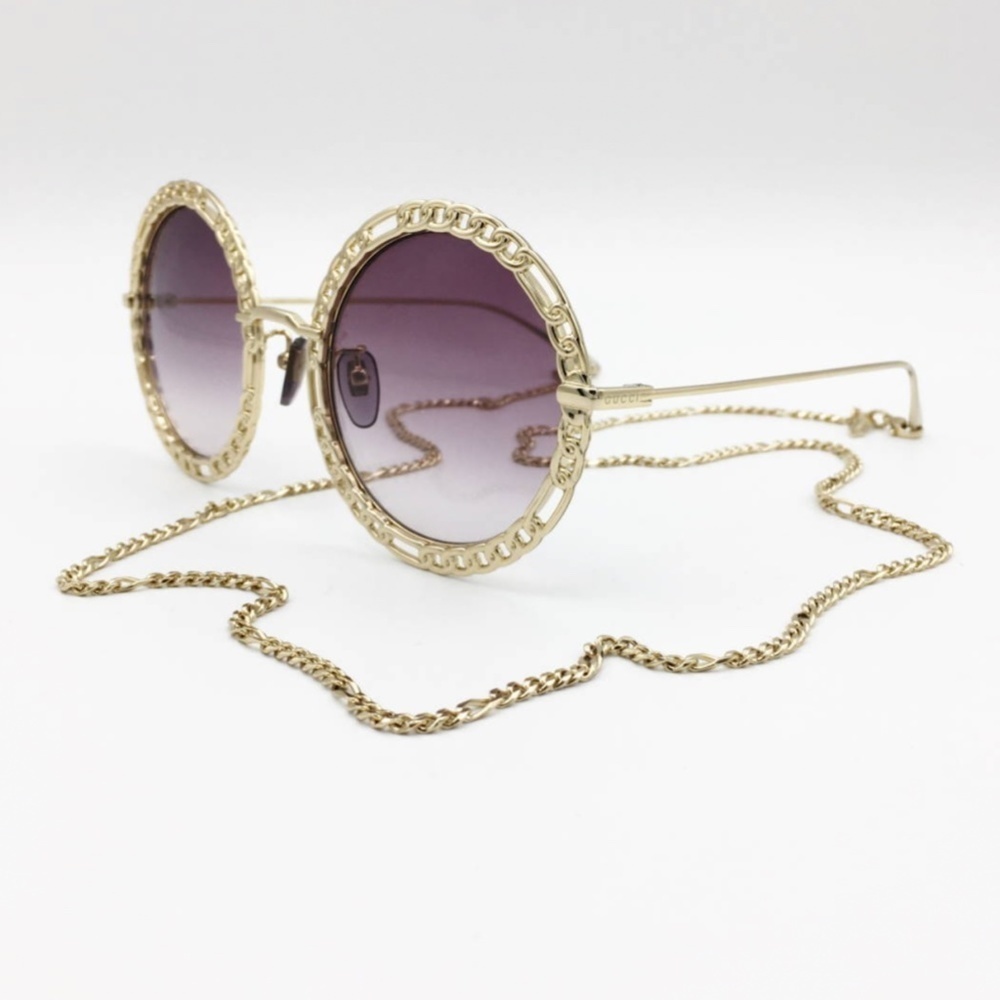 NWT Gucci GG1113S-002 Chain Gold Round 53mm Sunglasses
